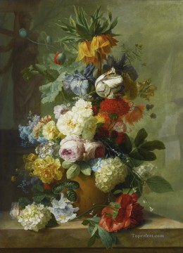 大理石の棚の上の花瓶の中の花の静物画 ヤン・ファン・ホイスムの古典的な花 Oil Paintings